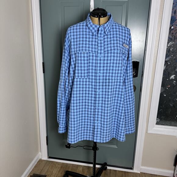 Habit Other - Habit Fishing Shirt Mens 3XL Blue Plaid Long Sleeve Vented Performance Outdoors
